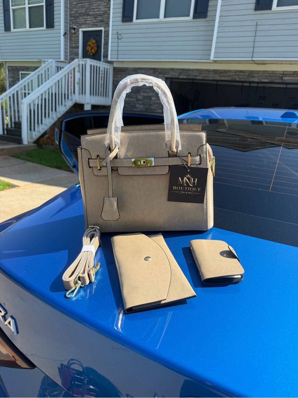 Taupe Women's Satchel Handbag with Wallet Set
